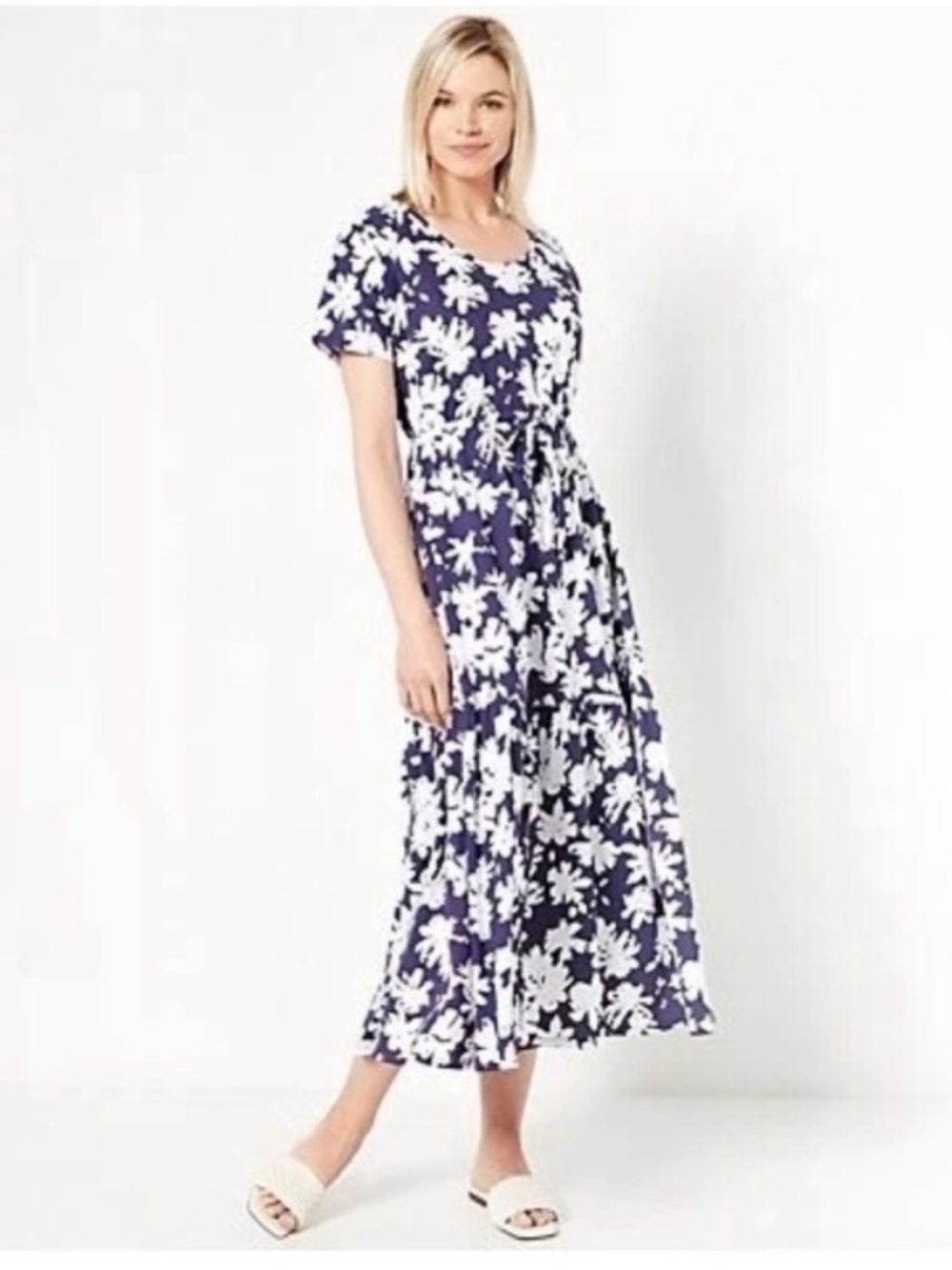 Stan Herman Happy Days 100% Cotton Navy Floral Tiered Maxi Dress PS